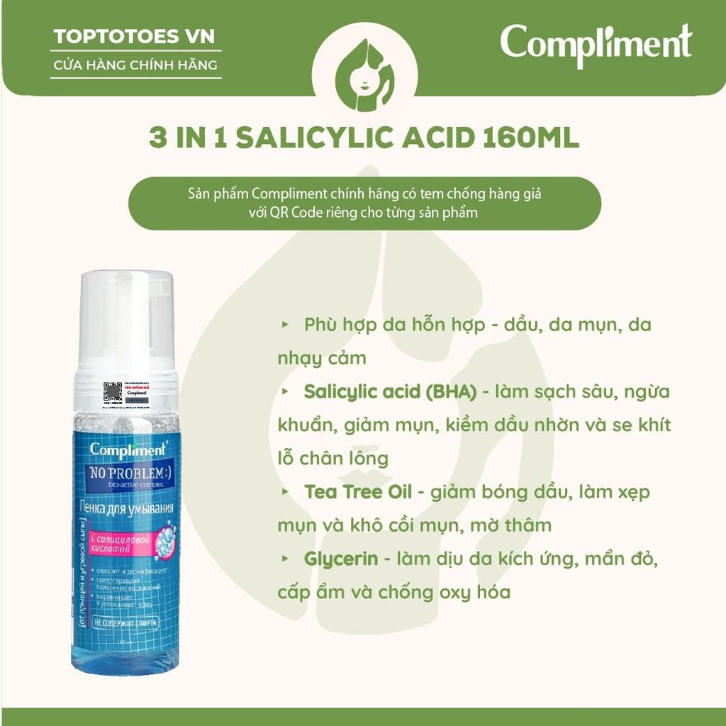 Foam rửa mặt Compliment No Problem 160ml