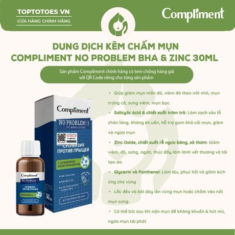Dung dịch kẽm chấm mụn Compliment No Problem BHA & ZinC 30ml
