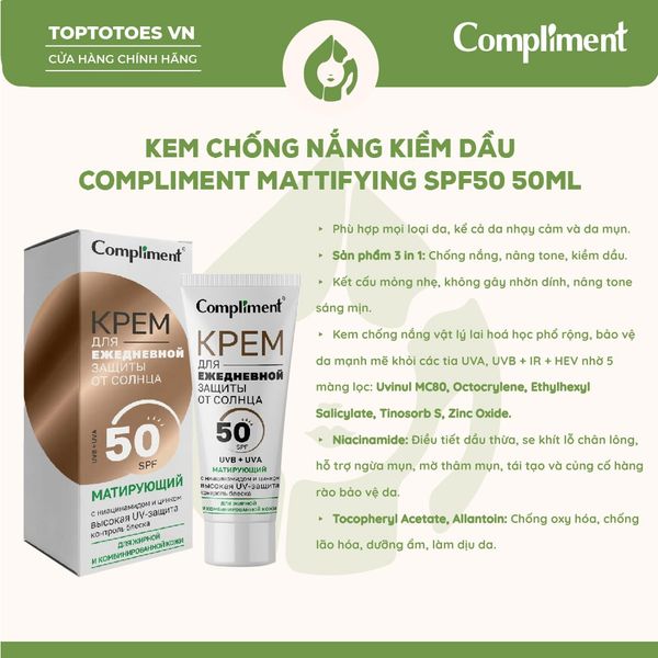 Kem chống nắng kiềm dầu Compliment Mattifying SPF50 50ml