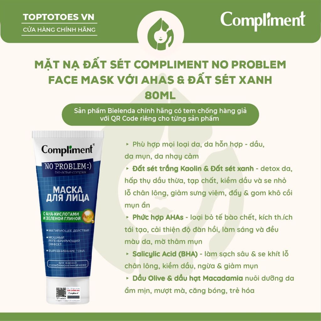 Mặt nạ đất sét Compliment No Problem Face Mask 80ml