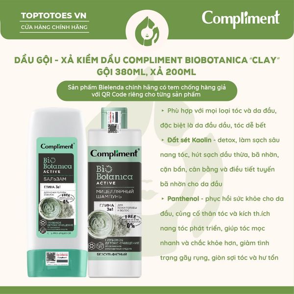 Dầu xả Compliment Biobotanica - Clay 200ml