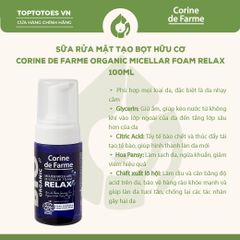 Foam rửa mặt mi-xel hữu cơ Corine de Farme Organic Micellar Foam Relax 100ml