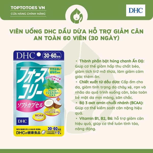 Viên uống DHC Forskohlii dầu dừa hỗ trợ giảm cân - Gói 30 ngày