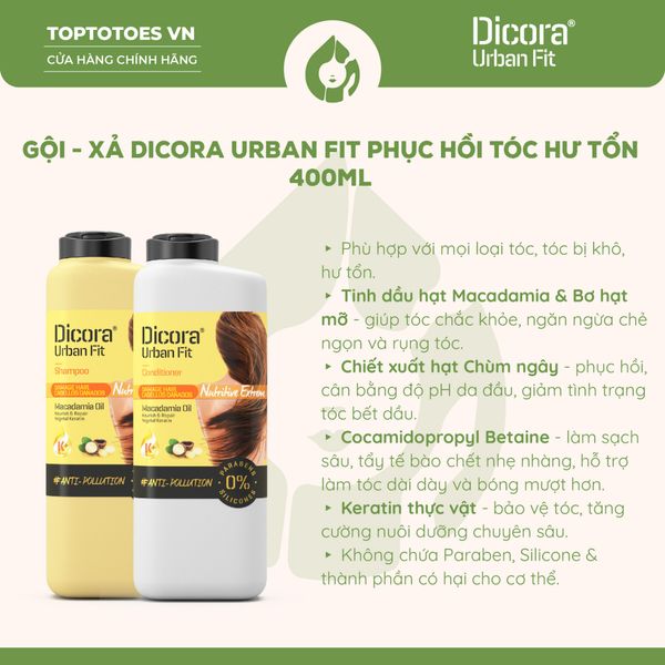 Dầu xả Dicora Urban Fit chiết xuất tinh dầu Maccadamia dành cho tóc hư tổn 400ml