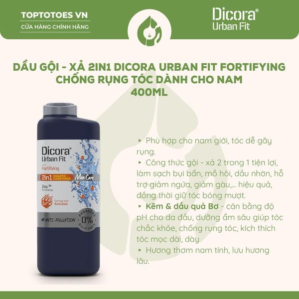 Gội Xả 2in1 Dicora Urban Fit chống rụng tóc dành cho nam 400ml