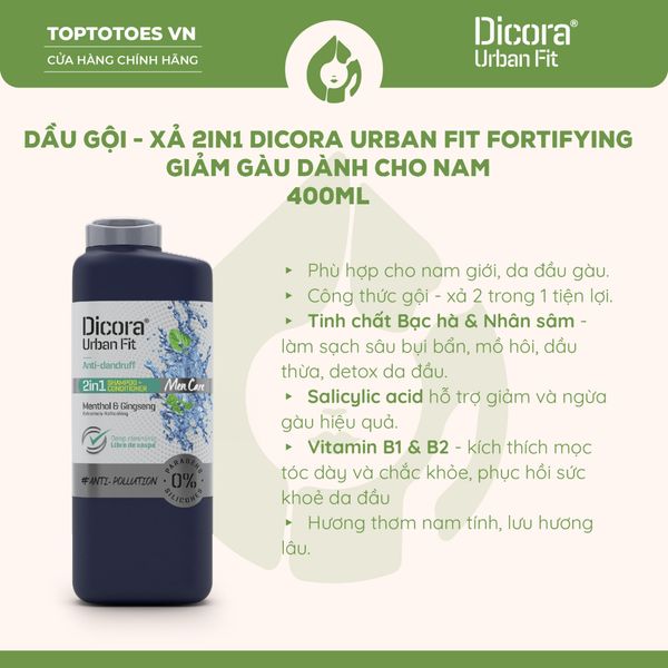 Gội xả 2in1 Dicora Urban Fit chống gàu dành cho nam 400ml