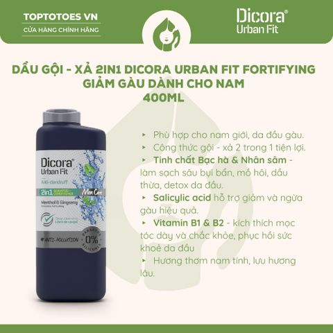 Gội xả 2in1 Dicora Urban Fit chống gàu dành cho nam 400ml