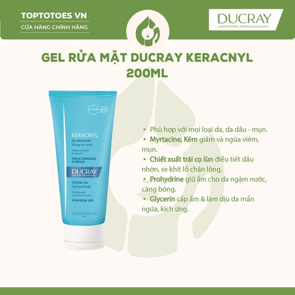 Gel rửa mặt Ducray Keracnyl Gel 200ml