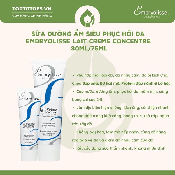 Sữa Dưỡng Ẩm Siêu Phục Hồi Da Embryolisse Lait Creme Concentre 30ml/75ml