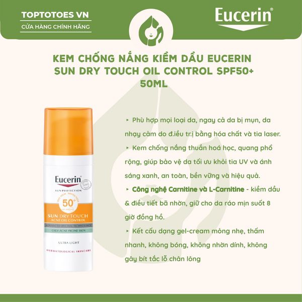 Kem chống nắng Eucerin Sun Dry Touch Oil Control SPF 50+ 50ml