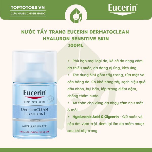 Nước tẩy trang Eucerin DermatoClean Hyaluron Micellar Water 3in1 100ml