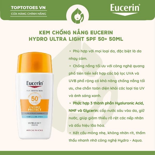 Kem chống nắng Eucerin Hydro Ultra Light Fluid SPF50+ 50ml