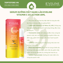 Serum dưỡng mắt dạng lăn hỗ trợ cải thiện quầng thâm và nếp nhăn vùng mắt EVELINE COSMETICS VITAMIN C 3X ACTION LIGHTENING & COOLING ROLL-ON EYE SERUM - 15ML