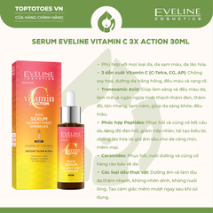Serum dưỡng sáng, hỗ trợ cải thiện các dấu hiệu lão hóa da EVELINE COSMETICS VITAMIN C 3X ACTION RICH SERUM AGAINST FIRST WRINKLES - 30ML