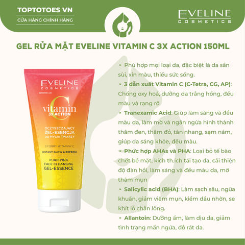 Gel rửa mặt sạch sâu và làm sáng da Eveline Vitamin C 3X Action 150ml