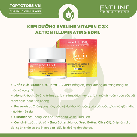 Kem dưỡng ẩm, làm sáng da, chống lão hóa Eveline Vitamin C 3x Action Illuminating And Soothing Face Cream 50ml