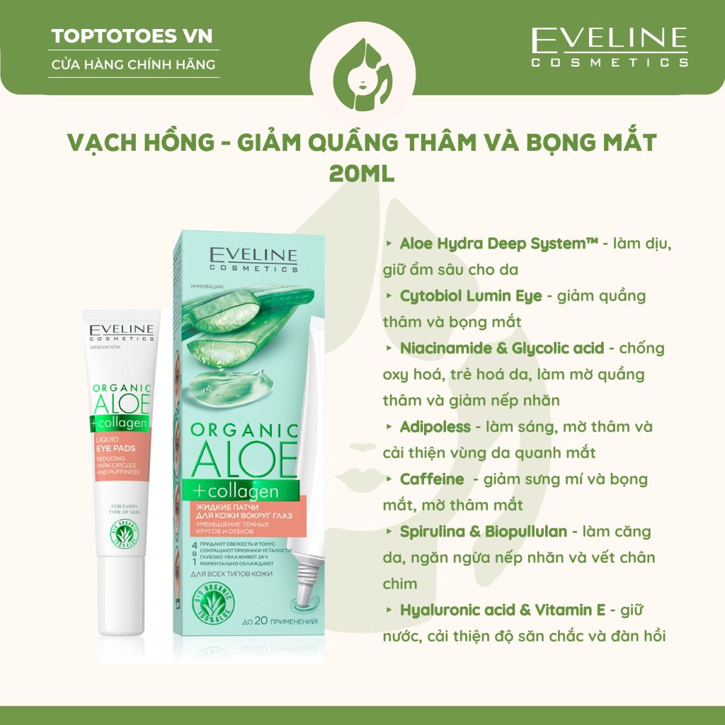 Kem mắt Eveline Organic Aloe + Collagen 4in1