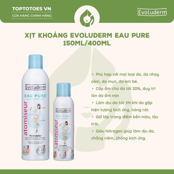 Xịt khoáng Evoluderm Atomiseur Eau Pure - 400ml
