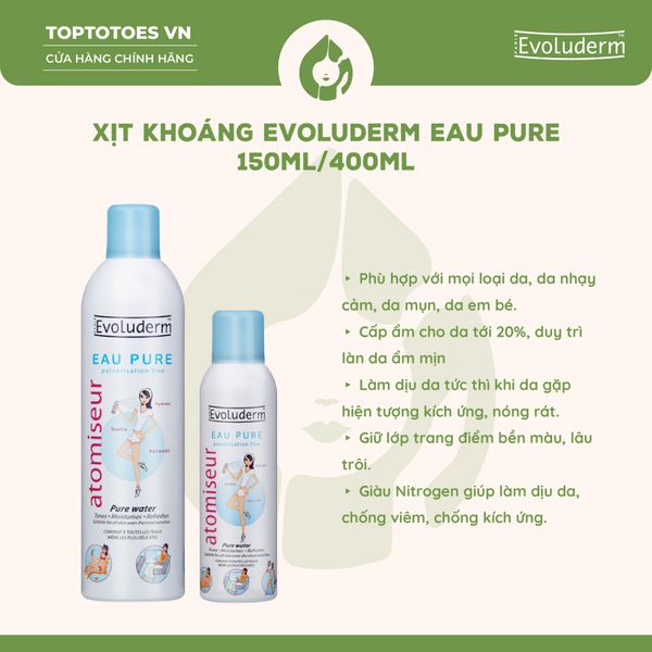Xịt khoáng Evoluderm Atomiseur Eau Pure - 150ml