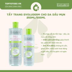 Nước tẩy trang Evoluderm Micellar Cleansing Water - Xanh 250ml (da dầu mụn)