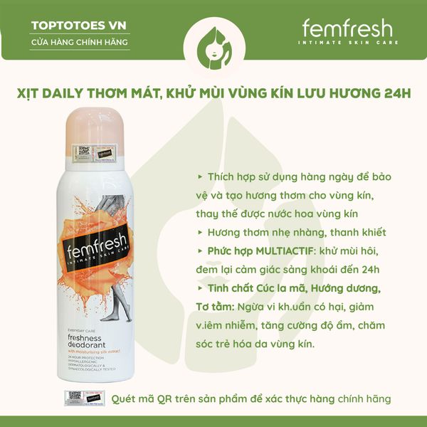Xịt thơm, khử mùi vùng kín cao cấp Femfresh Deodorant Spay 125ml (Chai màu cam)