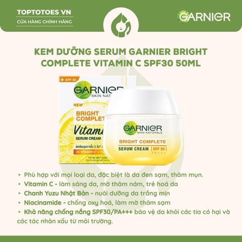 Kem dưỡng serum làm sáng da Garnier Bright Complete Vitamin C SPF30 50ml