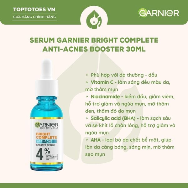 Serum Garnier Bright Complete Anti-Acnes Booster 4% 30ml