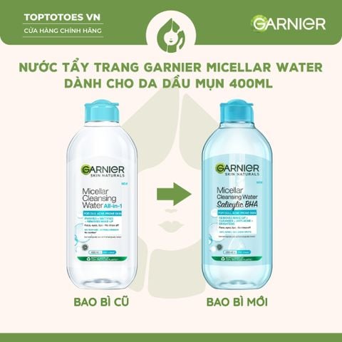 Nước làm sạch và tẩy trang cho da dầu mụn Garnier Micellar Water 400ml ( Xanh BHA )