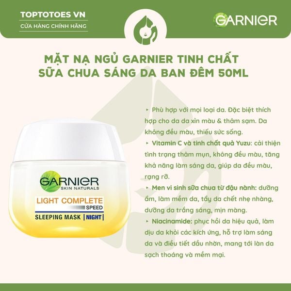 Mặt nạ ngủ Garnier tinh chất sữa chua sáng da ban đêm 50ml