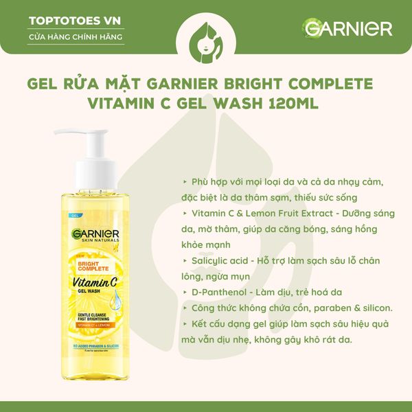 Gel rửa mặt Vitamin C sạch sâu dịu nhẹ dưỡng sáng da Bright Complete Vitamin C Gel Wash 120ml
