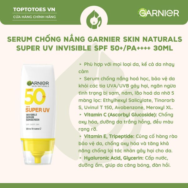 Serum chống nắng Garnier Skin Naturals Super UV Invisible Serum Sunscreen 30ml
