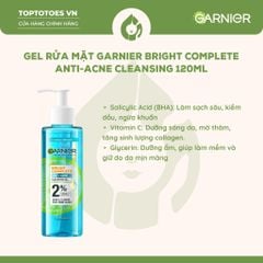 Gel rửa mặt Garnier Bright Complete Anti-Acne Cleansing Gel 120ml