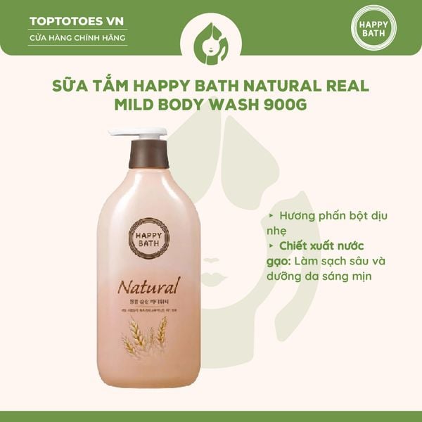 Sữa Tắm Happy Bath Natural Body Wash 900g - Real Mild (màu nâu)