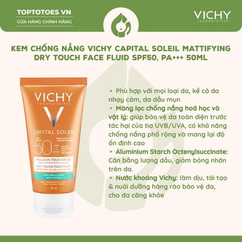 Kem chống nắng kiềm dầu Vichy Capital Soleil Mattifying Dry Touch Face Fluid 50ml