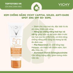 Kem chống nắng có màu, giảm thâm nám Vichy Capital Soleil Anti-Dark Spot 3in1 SPF 50+ 50ml