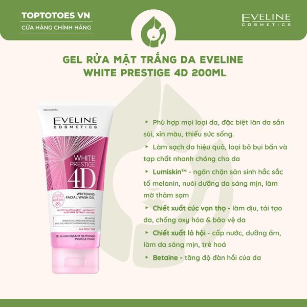 Gel rửa mặt Eveline White Prestige 4D 200ml
