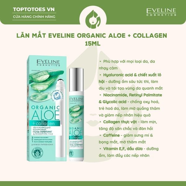 Lăn mắt Eveline Organic Aloe + Collagen 15ml