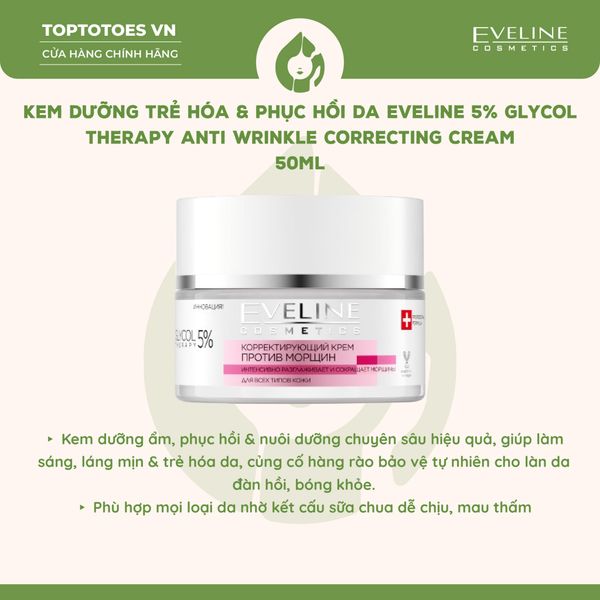 Kem dưỡng Eveline Glycol Therapy 5% Anti Wrinkle Correcting Cream 50ml