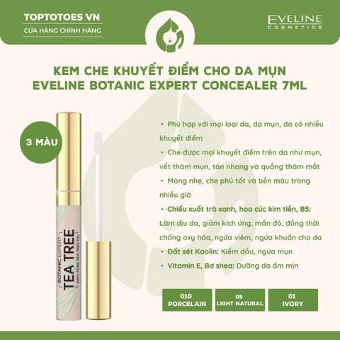 Kem che khuyết điểm cho da mụn Eveline Botanic Expert Tea Tree Concealer 7ml - Số 005