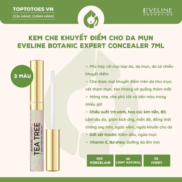Kem che khuyết điểm cho da mụn Eveline Botanic Expert Tea Tree Concealer 7ml - Số 001