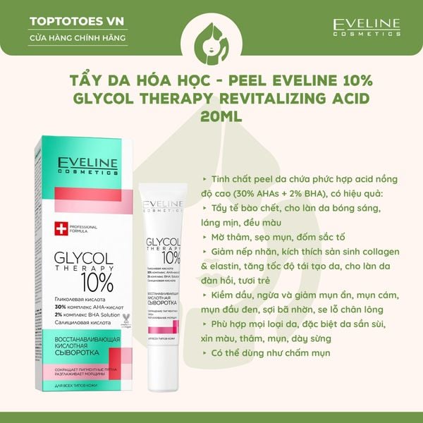 Tẩy da chết hoá học Eveline Glycol Therapy 10% Revitalizing Acid Peel 20ml