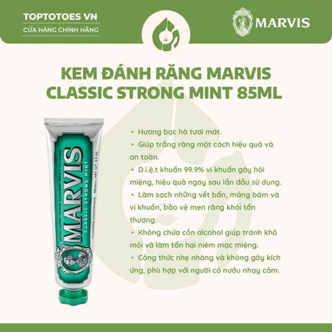 Kem đánh răng Marvis 85ml - Classic Strong Mint (màu xanh lá)
