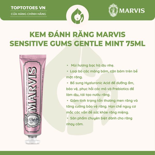 Kem đánh răng Marvis 85ml - Sensitive Gums Gentle Mint (màu hồng)