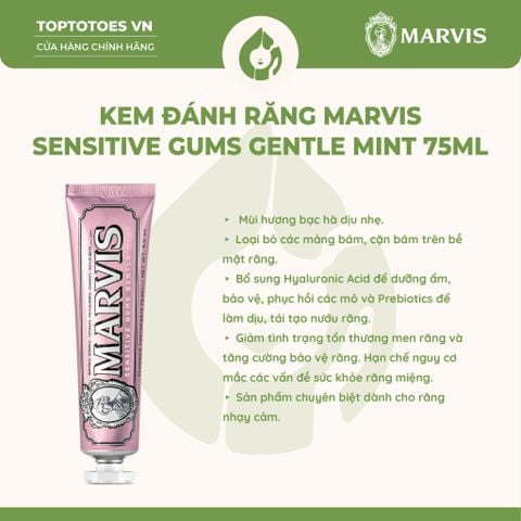 Kem đánh răng Marvis 85ml - Sensitive Gums Gentle Mint (màu hồng)