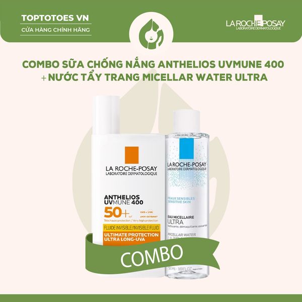 Bộ sản phẩm La Roche-Posay 50ml (Sữa chống nắng Anthelios UVMune 400 + Nước tẩy trang Micellar Water Ultra)