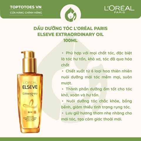 Dầu dưỡng tóc chiết xuất tinh dầu hoa tự nhiên L'Oreal Paris Elseve Extraordinary Oil 100ml