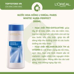 Nước hoa hồng se khít lỗ chân lông và trắng mịn da L'Oreal Paris White/ Aura Perfect 200ml