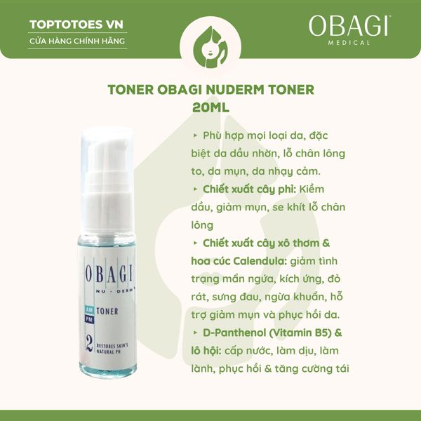Toner se khít lỗ chân lông Obagi Nuderm cho da dầu mụn - 20ml