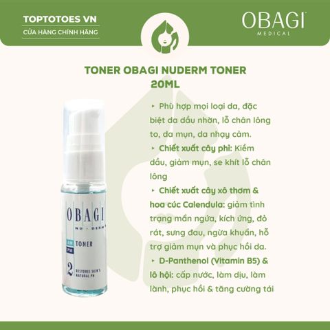 Toner se khít lỗ chân lông Obagi Nuderm cho da dầu mụn - 20ml