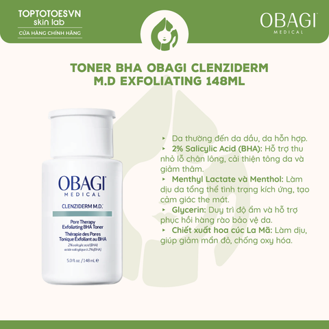 Toner tẩy tế bào chết, làm sạch mụn BHA Obagi Clenziderm M.D. Exfoliating